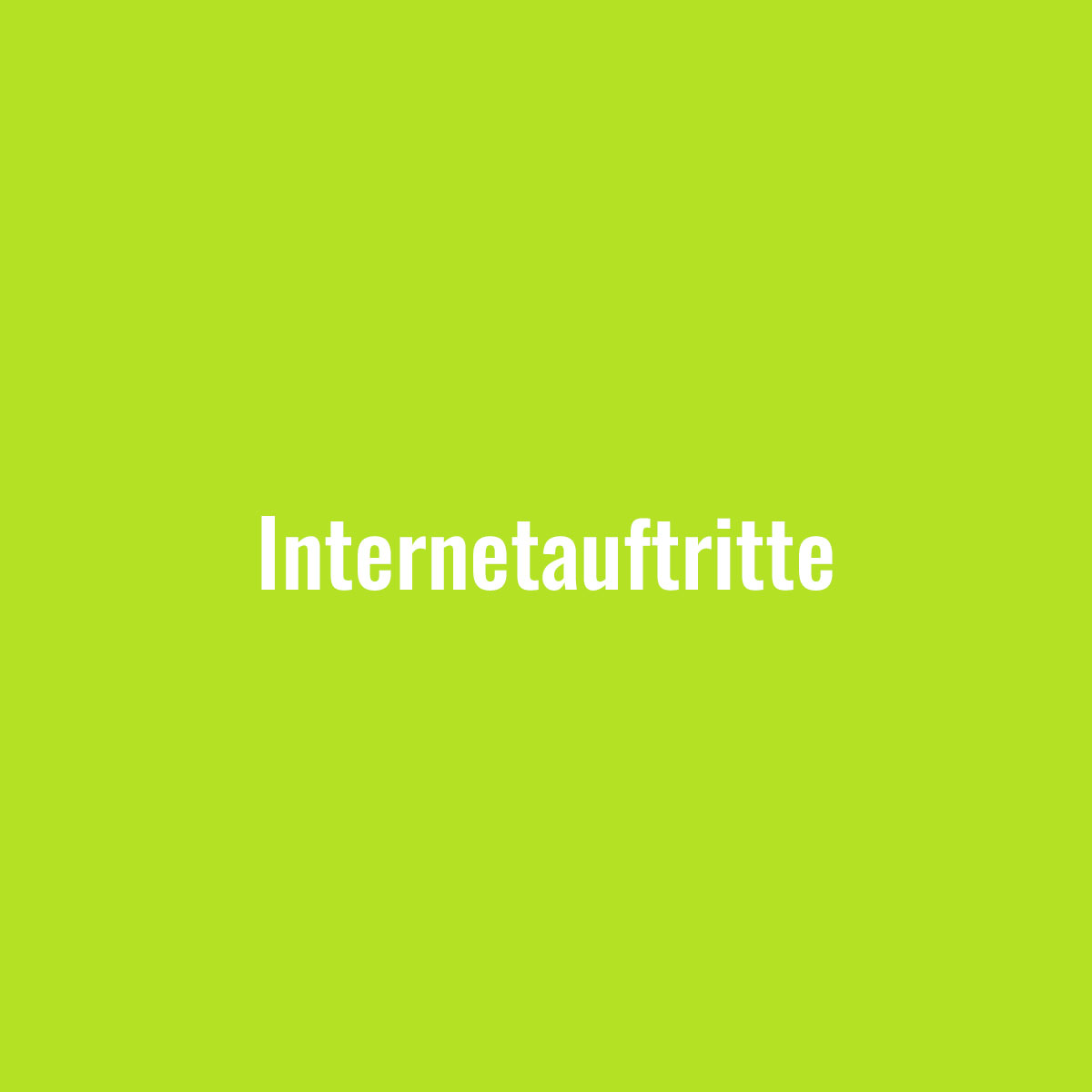 Hellgrüne Kachel mit Beschriftungg "Internetauftritte", bei Mouseover Link zu Referenzen Internetauftritte