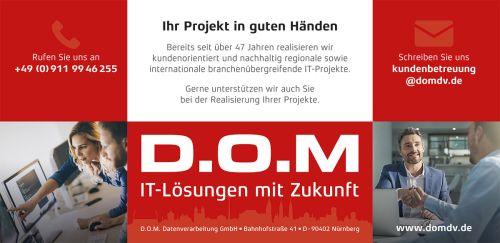 Seite "Ihr Projekt in guten Händen" der Faltkarte im DIN-Langformat, Farben Rot, Weiß, Menschen Teamarbeit, Menschen Beratung